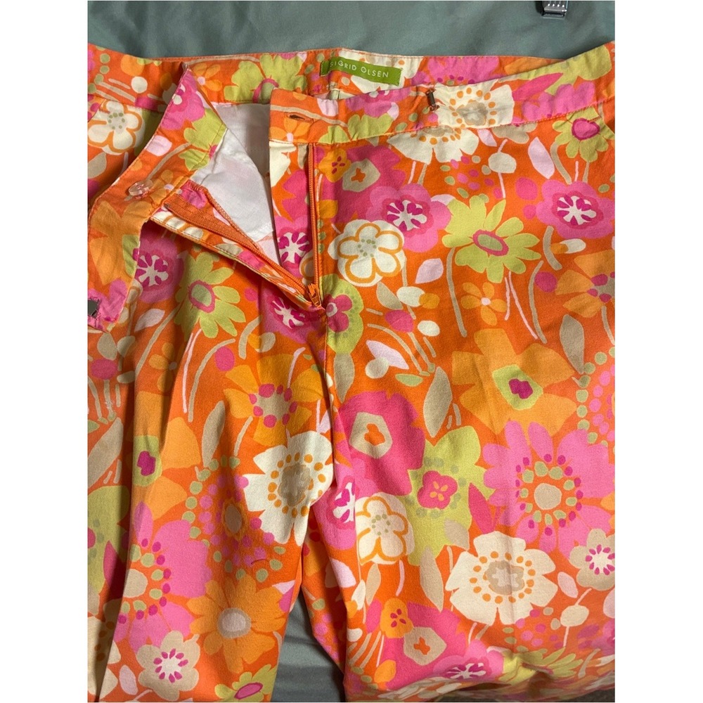 Sigrid Olsen ankle crop floral pants 14 Petite Garden Party Cruise Mod Boho Chic - Picture 5 of 10